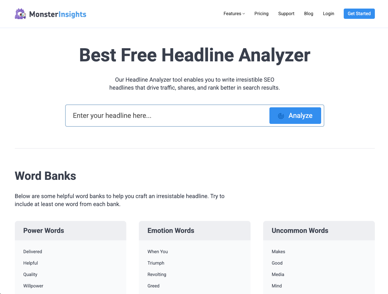 Monster headline analyzer bar