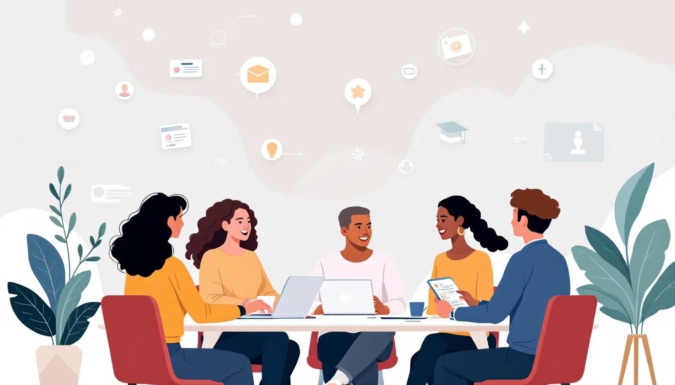 Des étudiants en train de discuter des opportunités d'emploi après l'évaluation de leurs diplômes.