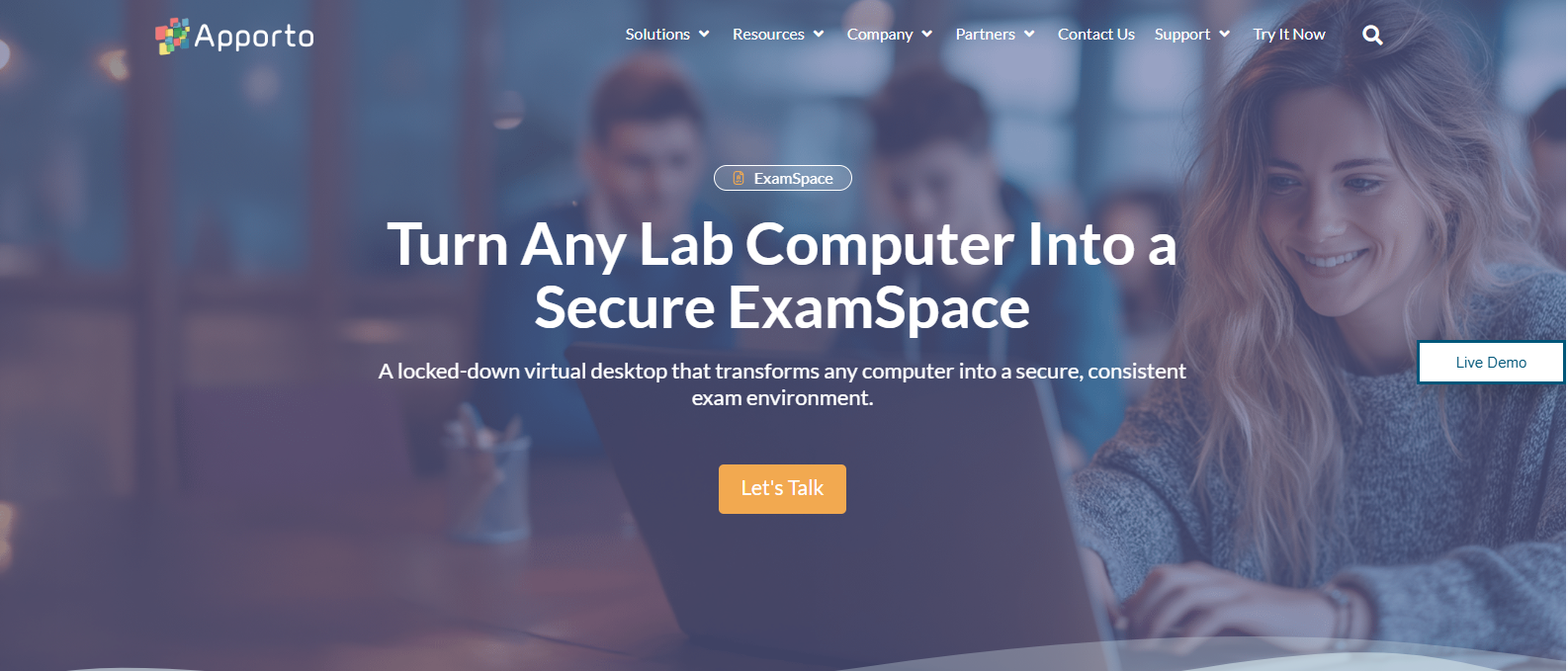 Apporto ExamSpace secure online testing platform providing a locked-down virtual exam environment and privacy-focused Honorlock alternative for academic institutions.
