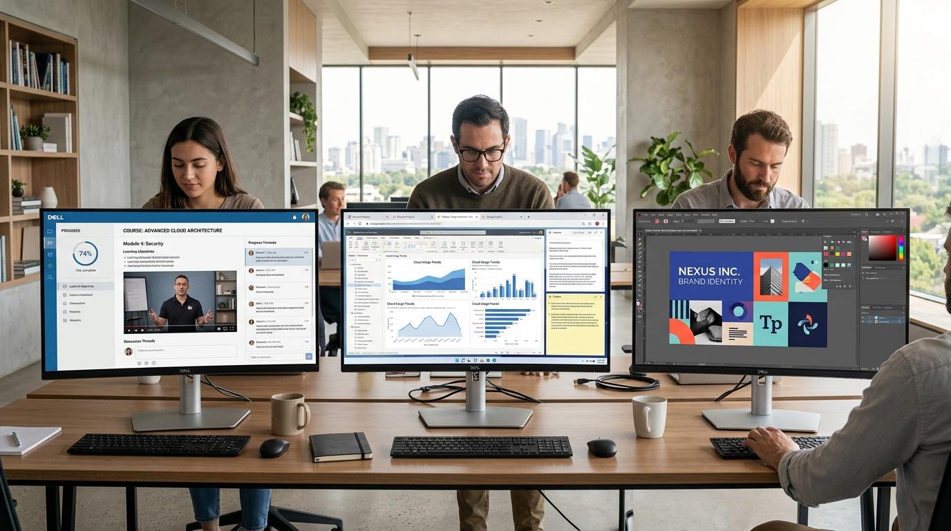 Modern digital workspace showing the evolution from dedicated virtual training classrooms to flexible cloud desktop environments supporting learning, research, and everyday work.
