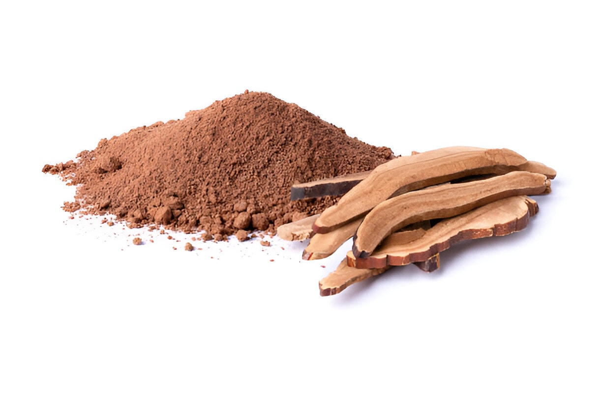 mushroom powder with dried sliced mushrooms next to it