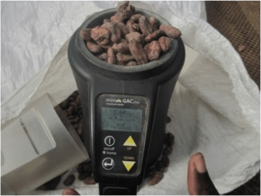 An image of the Mini GAC Moisture Tester displaying accurate moisture levels in grains and seeds, highlighting the benefits of using the device for agriculture and farming purposes.