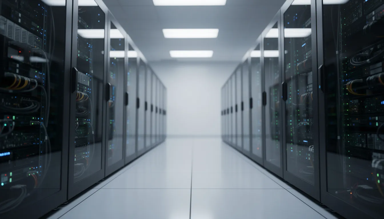 L'image montre des serveurs informatiques alignés dans un datacenter, avec des voyants lumineux clignotants, symbolisant l'importance de la cybersécurité dans la protection des données sensibles et des systèmes d'information au sein des entreprises. Ces équipements sont essentiels pour mettre en place des mesures de sécurité et prévenir les cybermenaces.