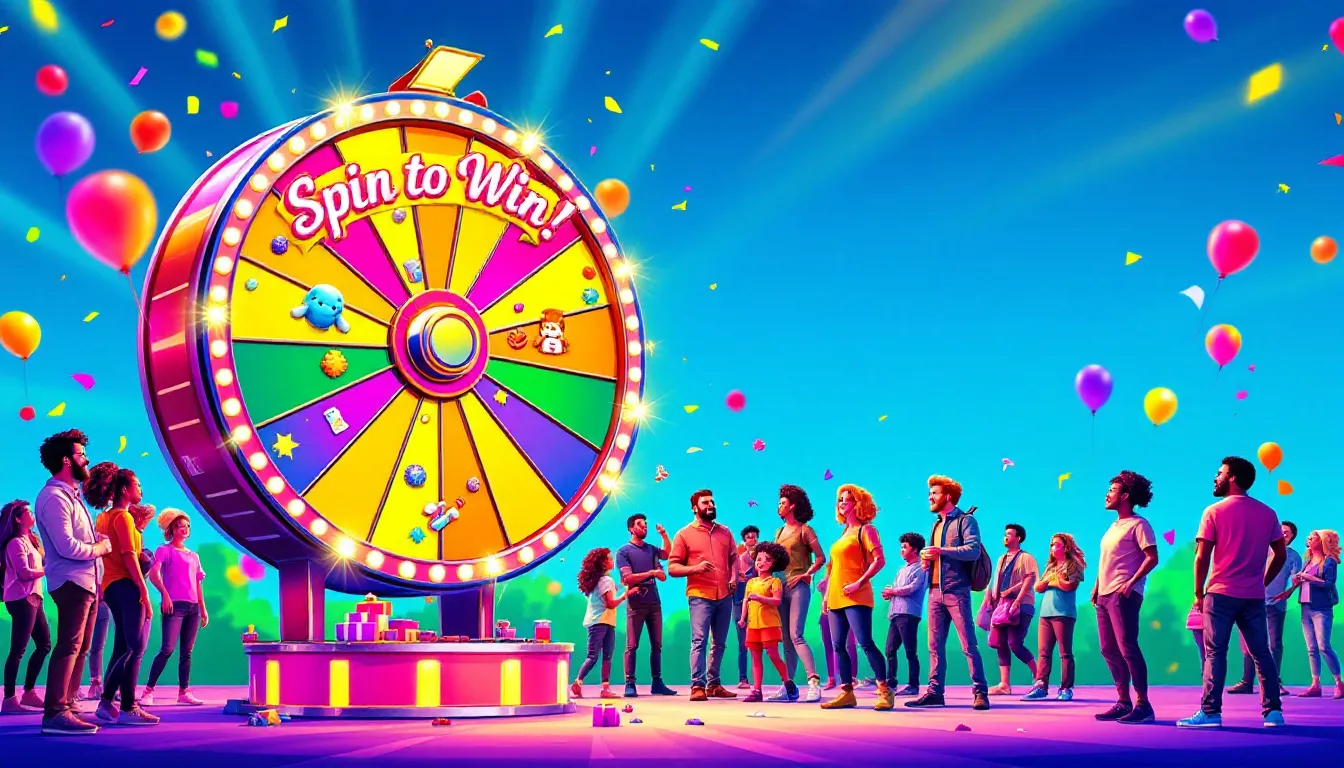 Corporate event featuring a branded prize wheel hire service, engaging participants with a spin.