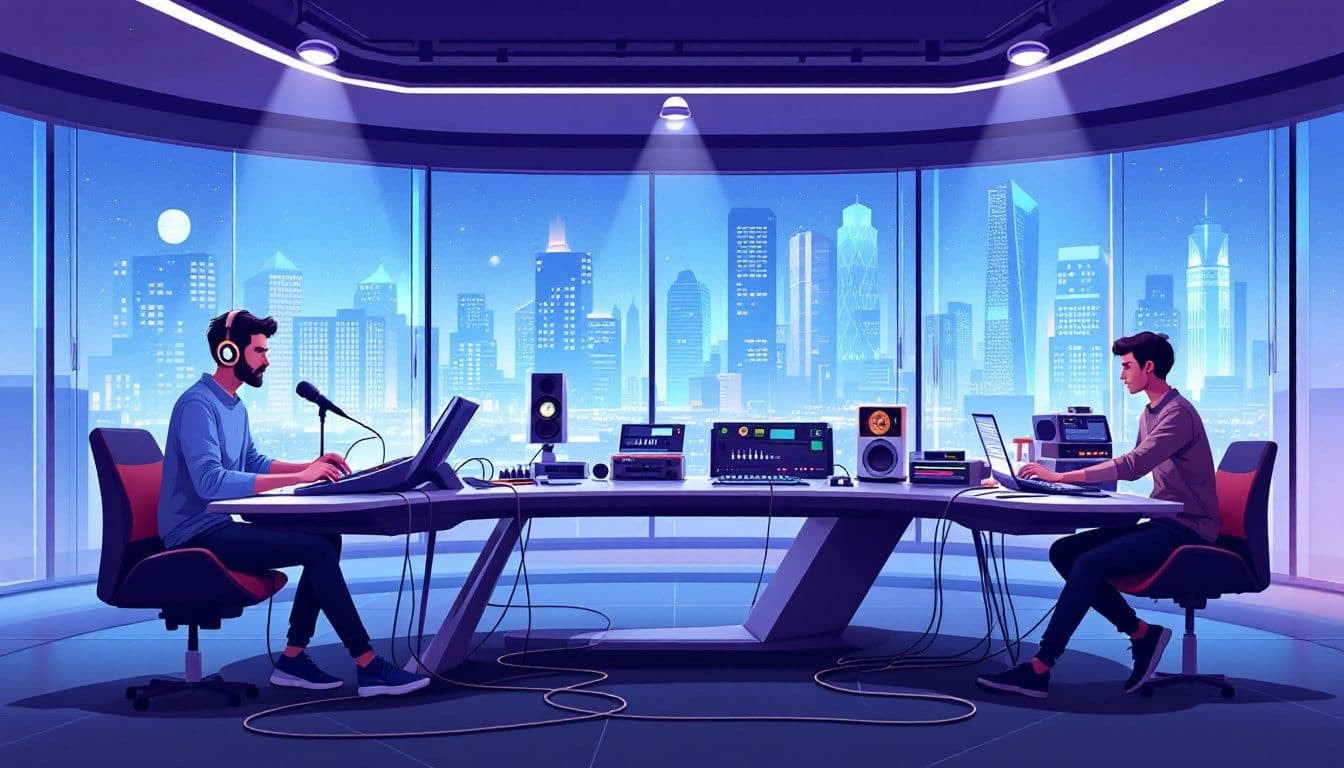 A group of students engaged in a hands-on audio engineering workshop.