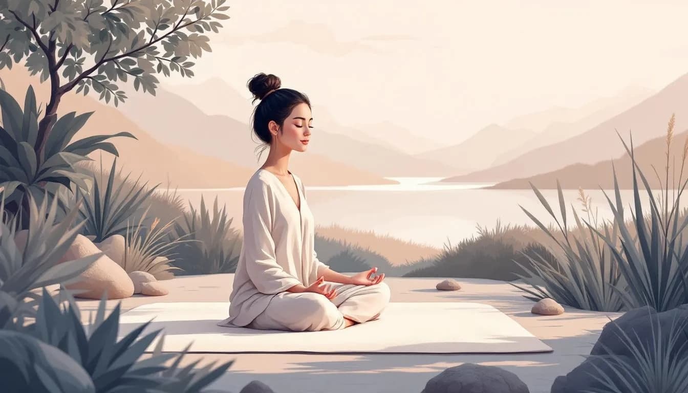 Eine harmonische Verbindung zwischen Breathworks und Meditation wird durch eine Person dargestellt, die meditiert.