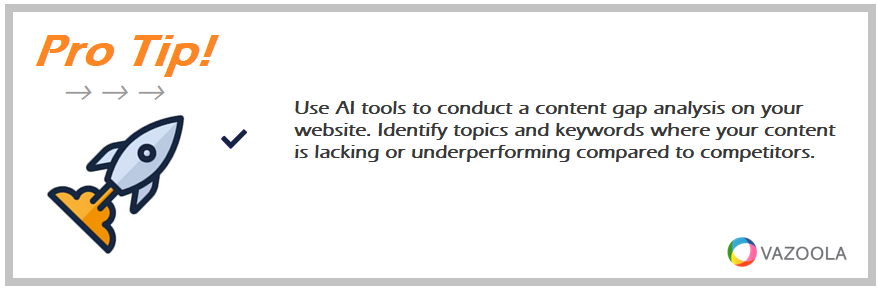 Use AI tools to conduct a content gap analysis on your website. Identify topics and keywords where your content is lacking or underperforming compared to competitors. 