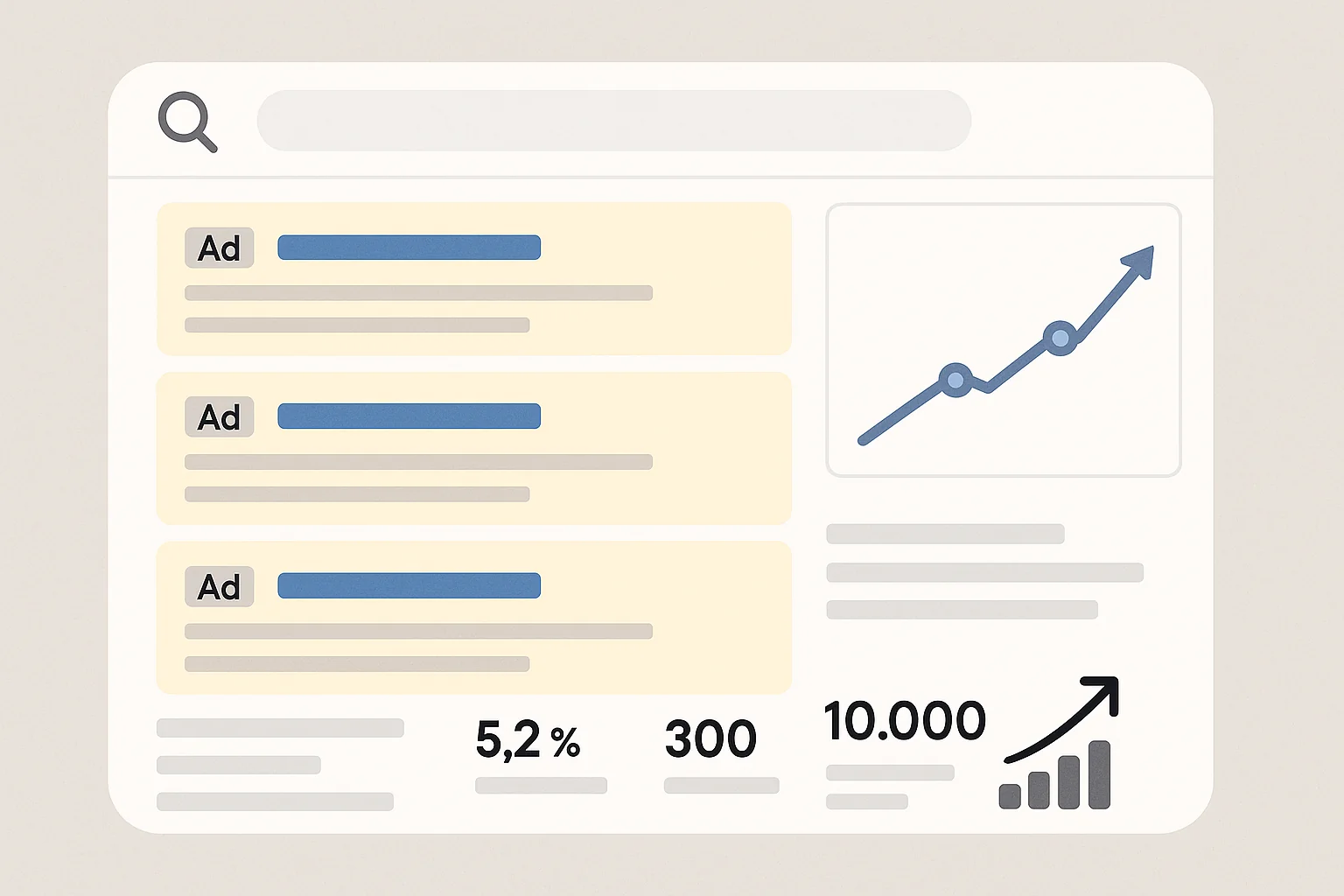 Example of PPC ads in Google search with performance data showing growth.