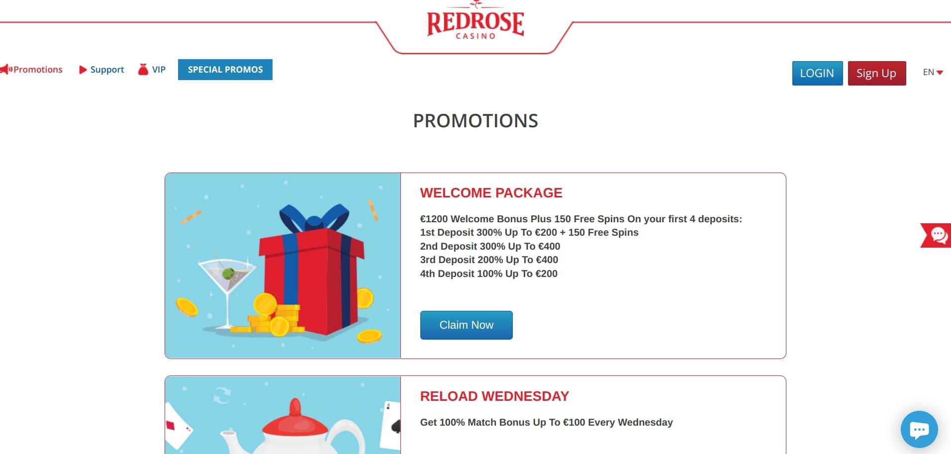 Red Rose Casino Review > Collect 150 up to €1200 Bonus!
