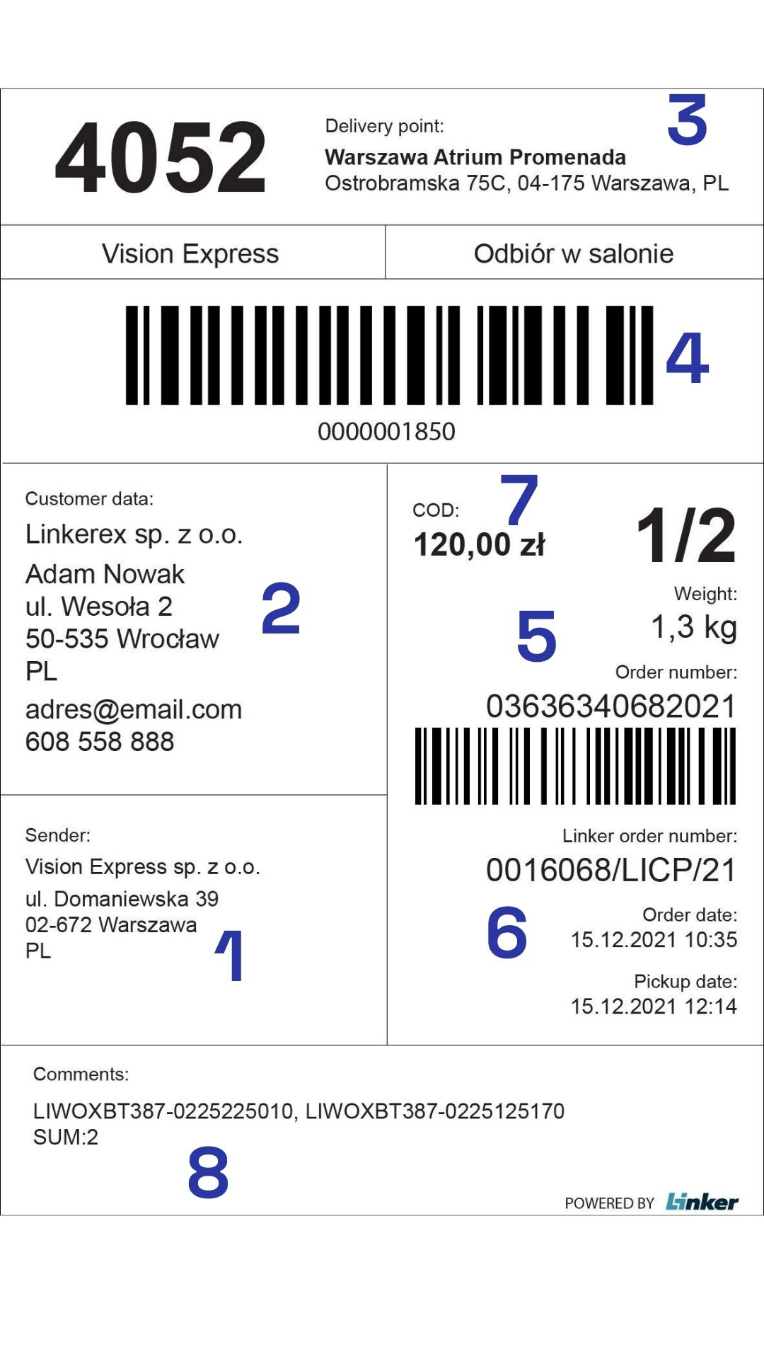Linker Cloud Ecommerce Fulfilment platform - shipping label