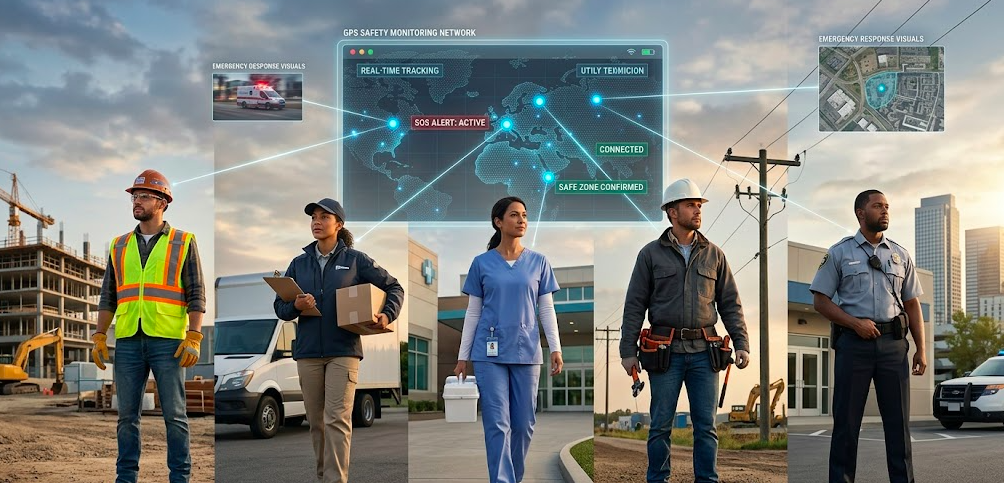 Different lone workers protected through GPS safety monitoring and emergency response technology.