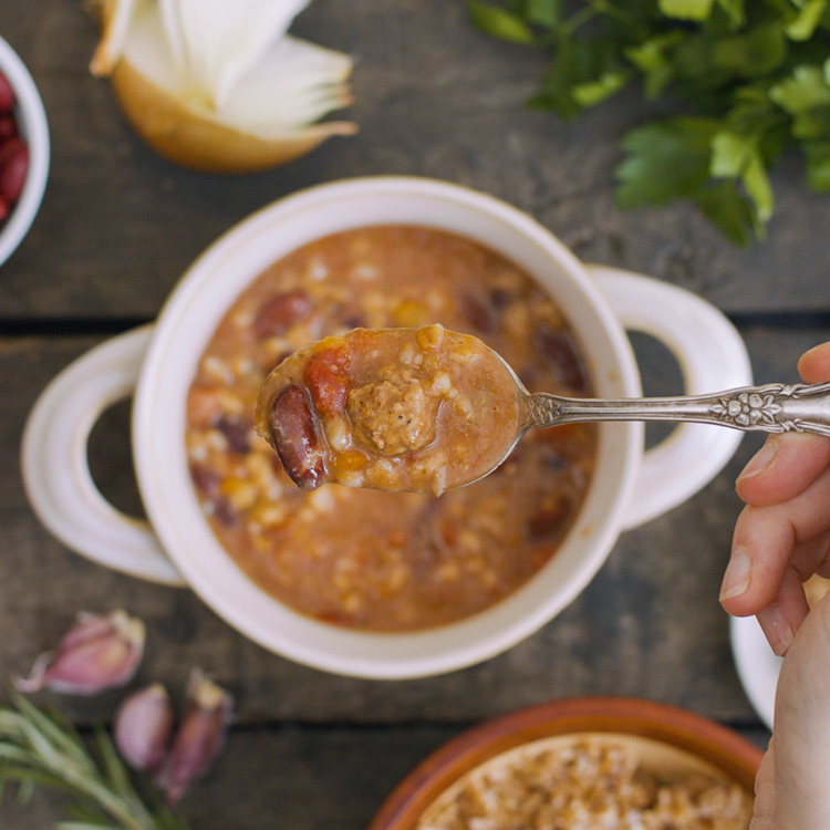 A bowl of low carb soup thickened with cream cheese