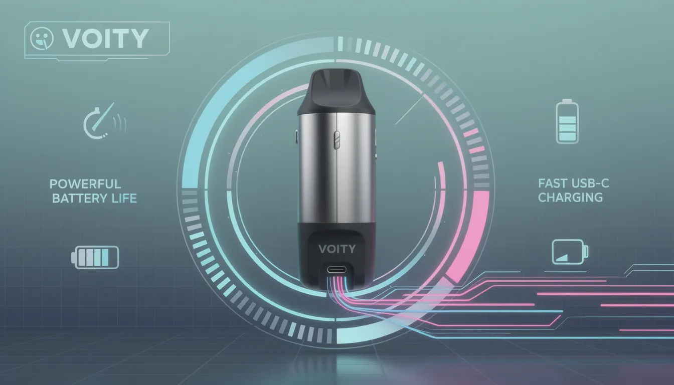 Der Voity Vaporizer hat eine beeindruckende Akkuleistung und unterstützt USB-C Schnellladung für effizientes Dampfen.