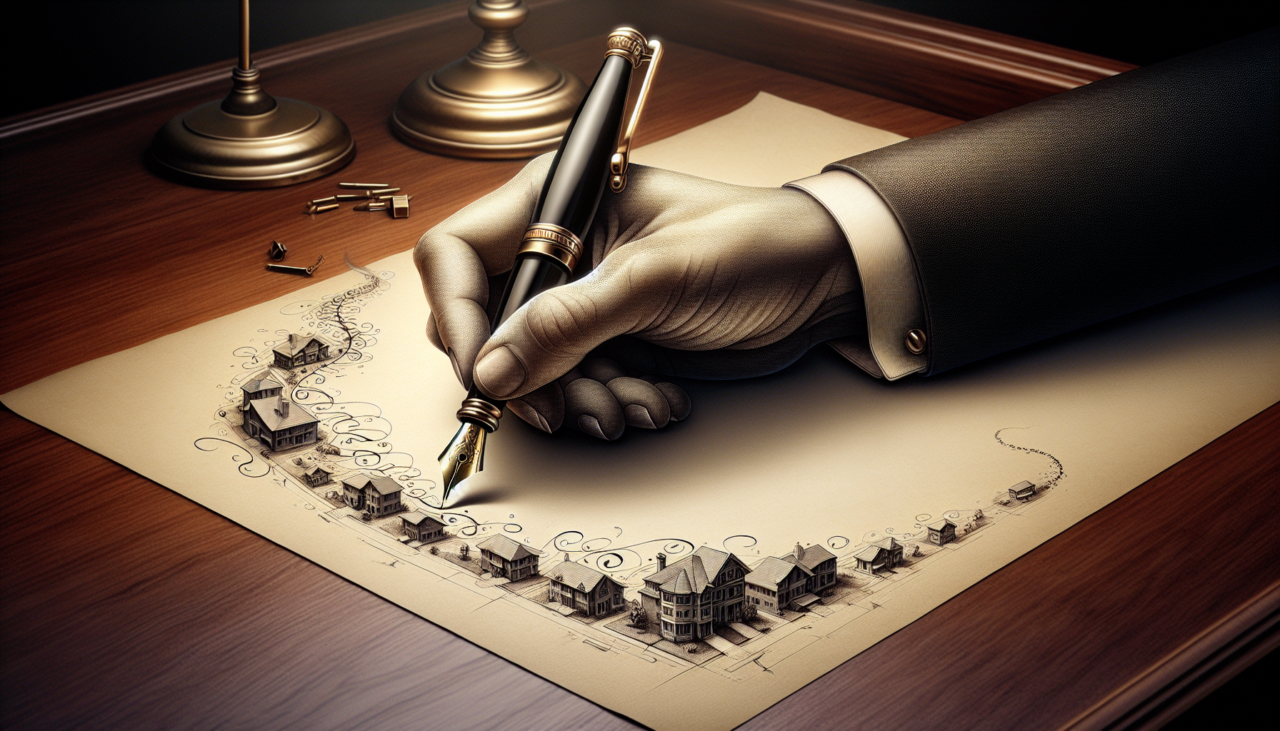 Real estate copywriting concept with a pen and paper