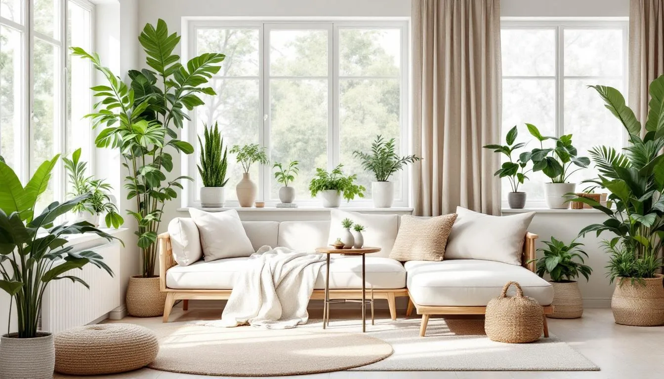 A beautifully arranged indoor space filled with greenery, showcasing tips for refreshing your home decor for the new year.