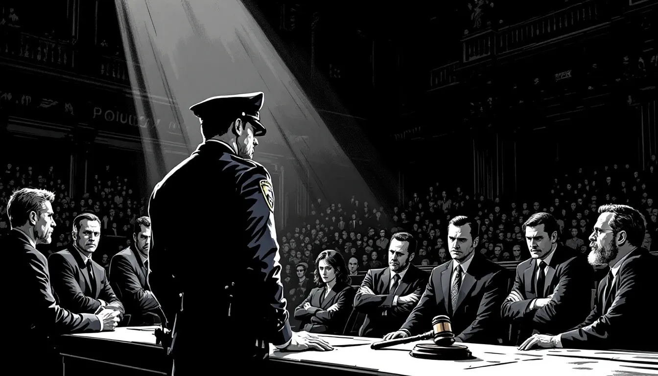 An illustration depicting police misconduct in New Mexico.