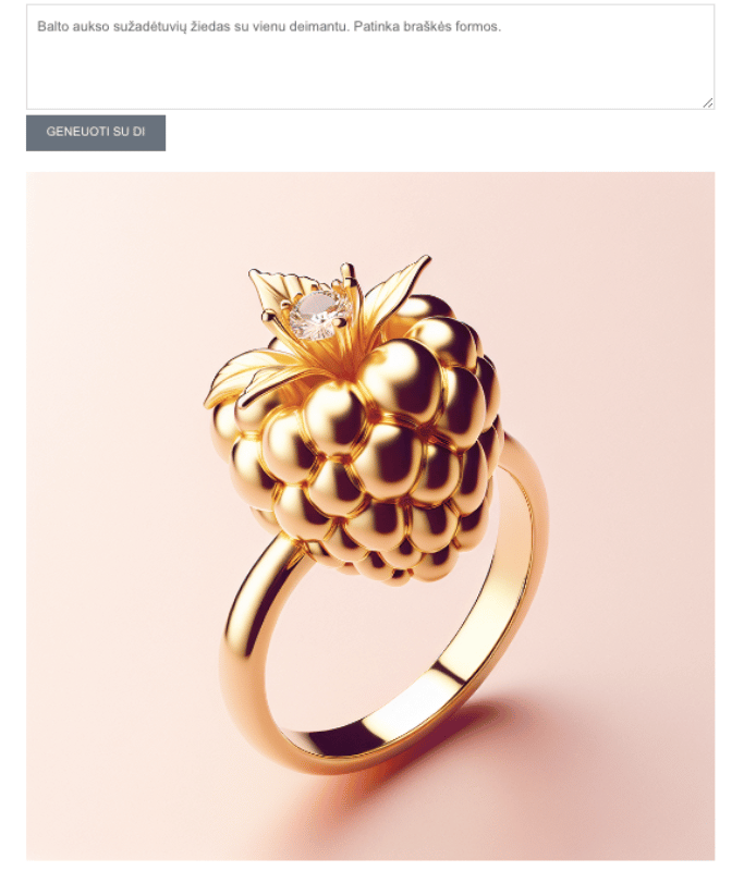 AI juvelyro sugeneruotas žiedo dizainas su braške – TopDiamonds.online