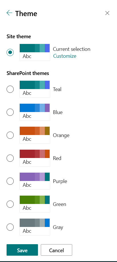 Color themes available in the settings