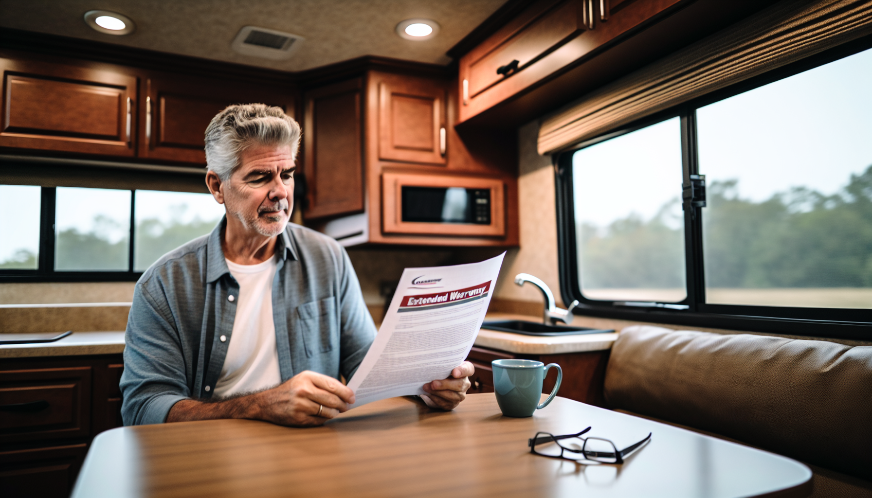 Owner reviewing an extended RV warranty contract