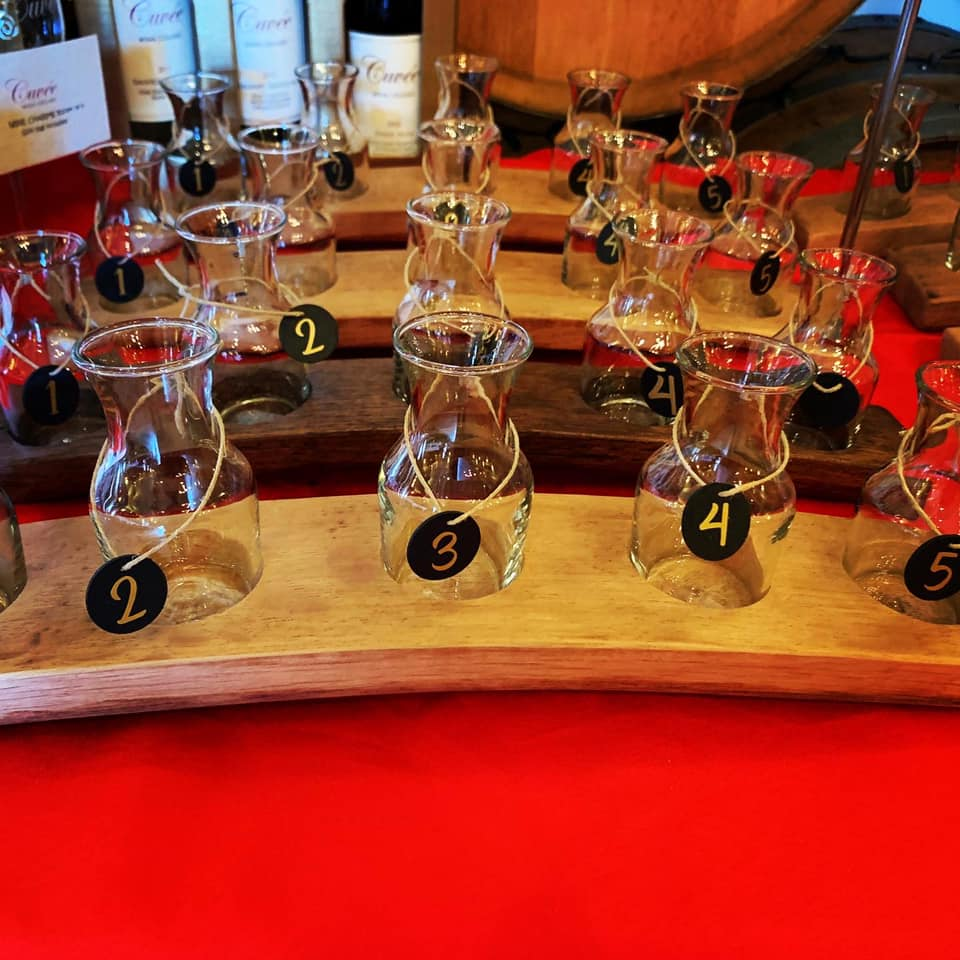 Numbered carafes for a wine tasting