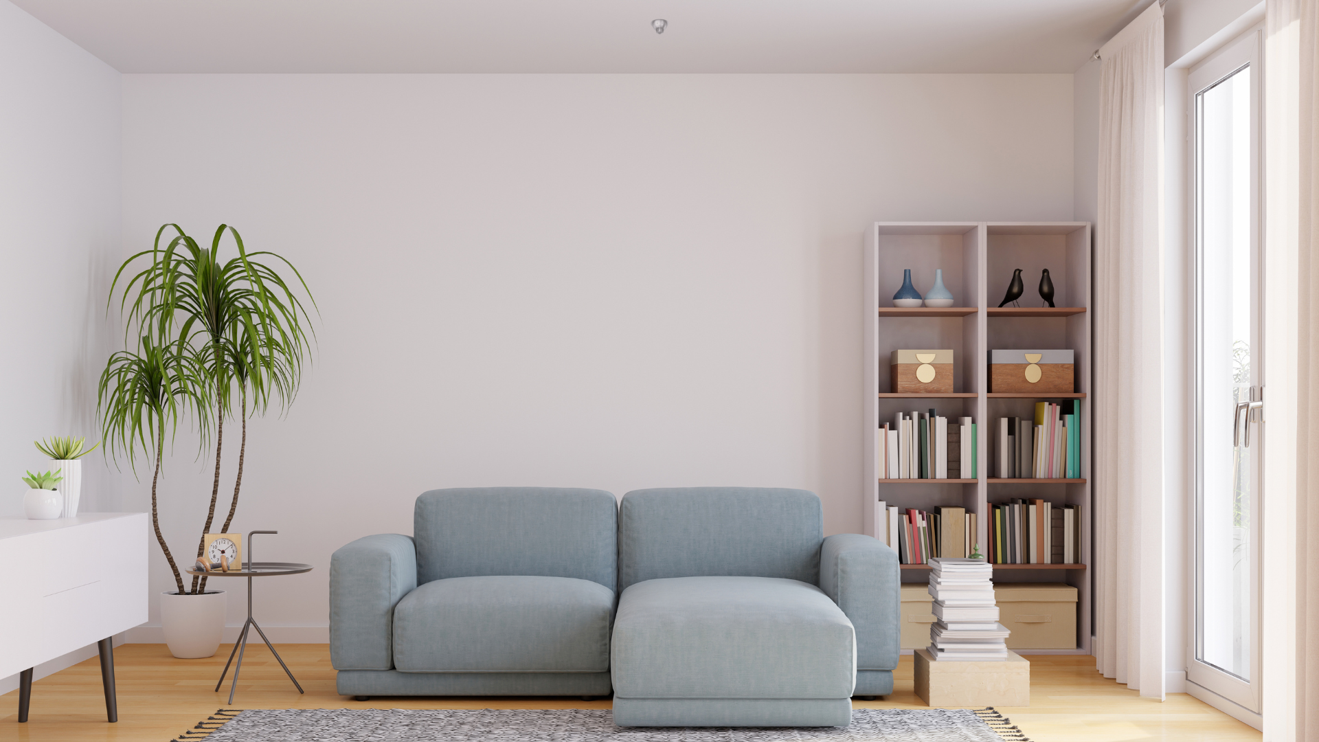 Living room interior with an automatic fire extinguisher