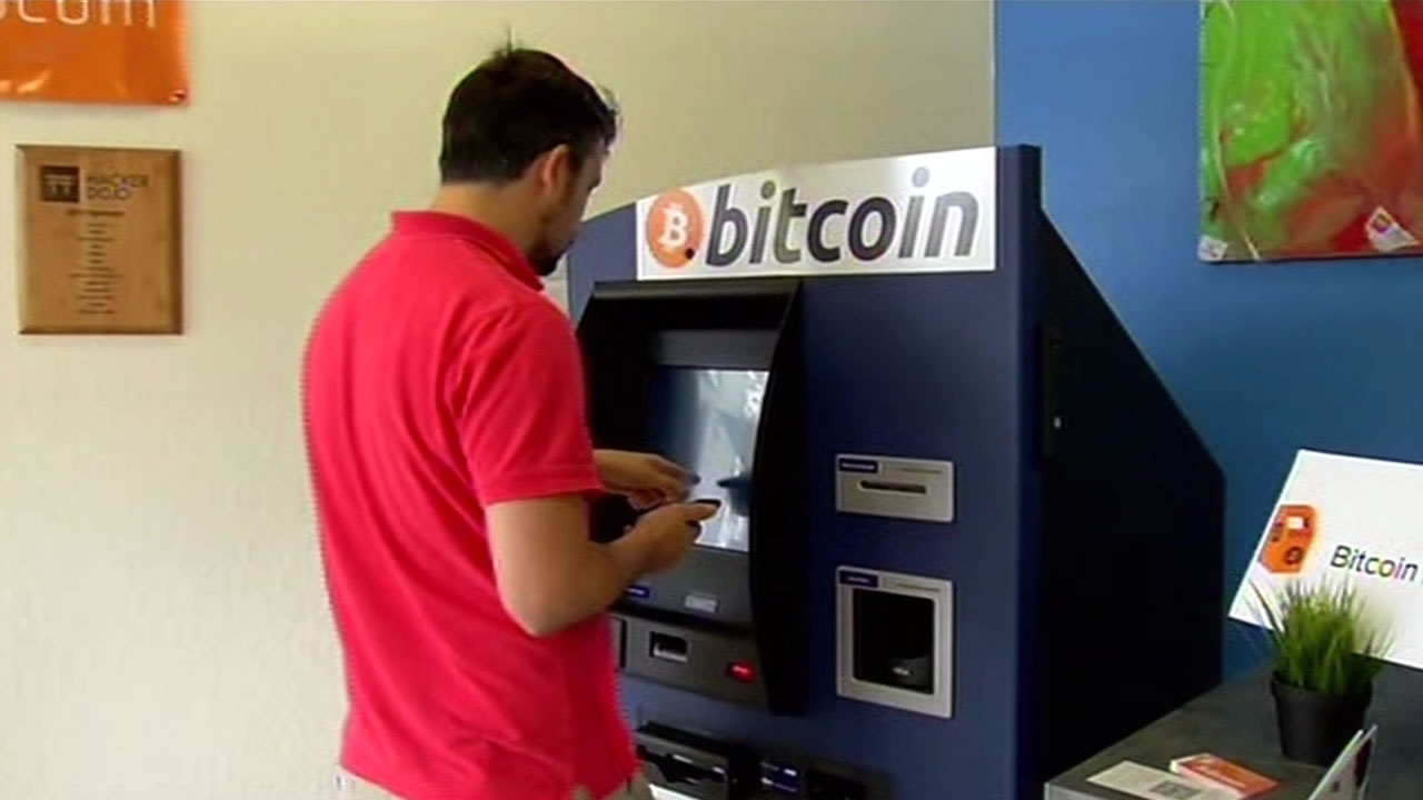 Illustration of a man at a Bitcoin ATM