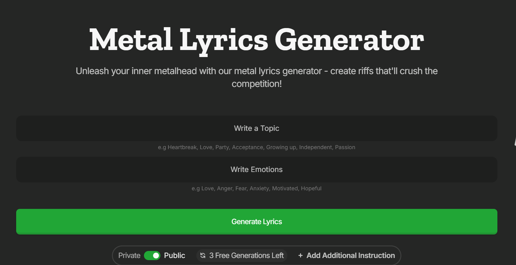  LyricsGenerator Metal Lyrics Generator