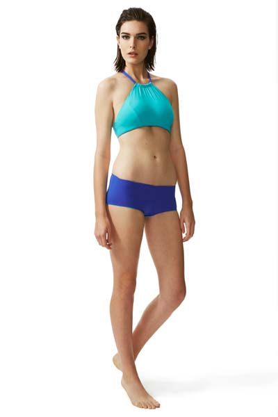 Summer ready in blue bikini with reverse top and bottom order aqua blue colourway