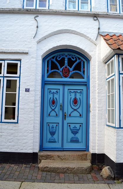 husum, door, blue