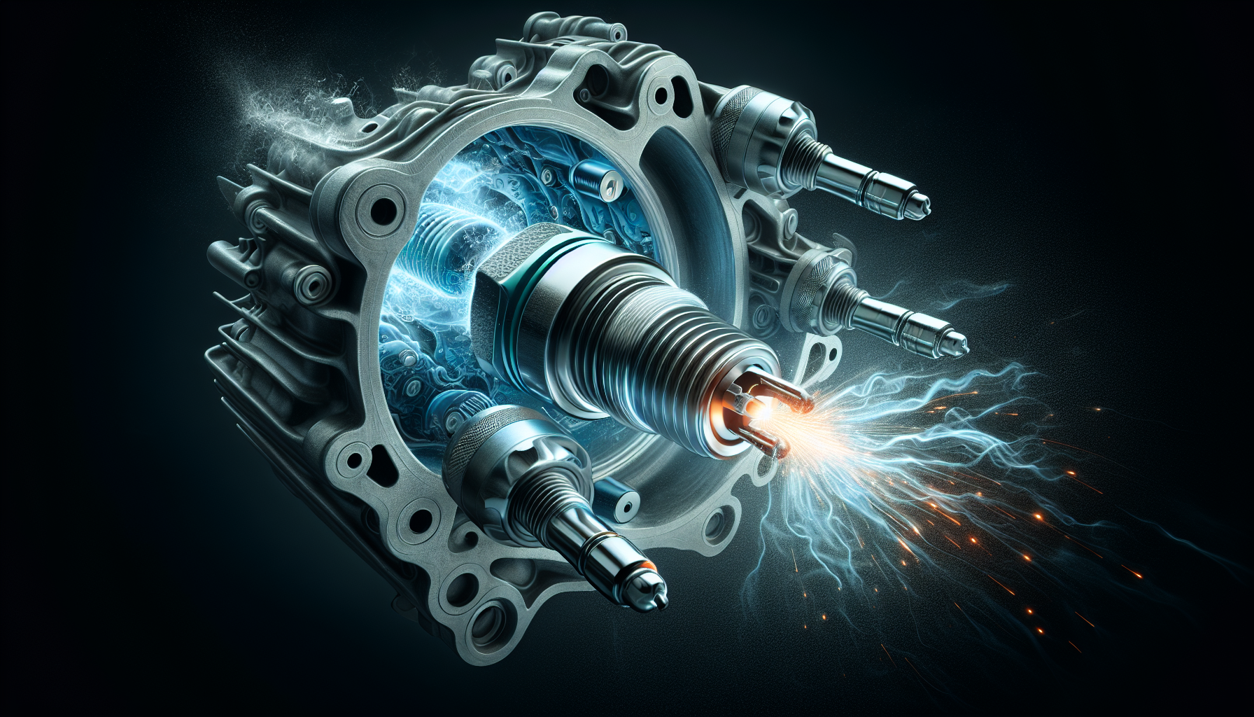 Illustration of a spark plug in an engine cylinder