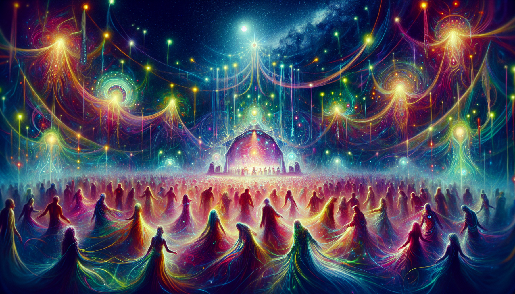 Mystical and spiritual ambiance at a psytrance gathering