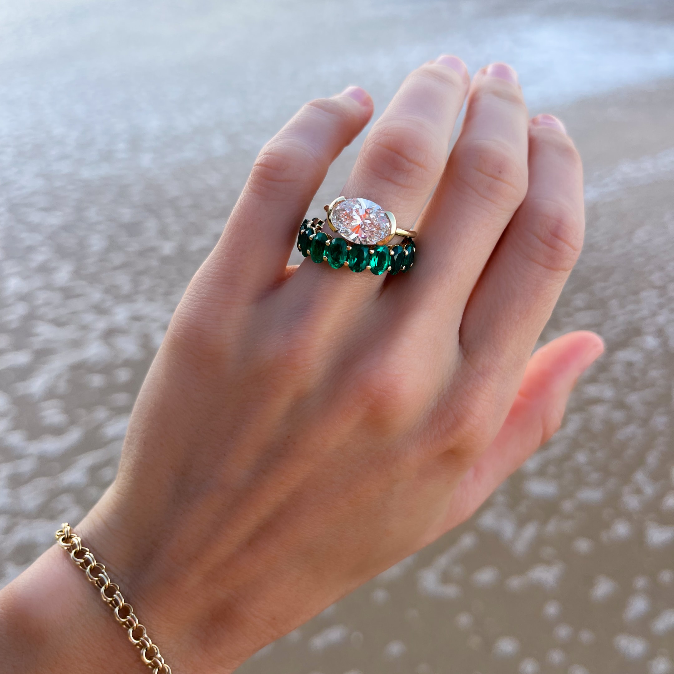 Green Emerald Oval Eternity Band