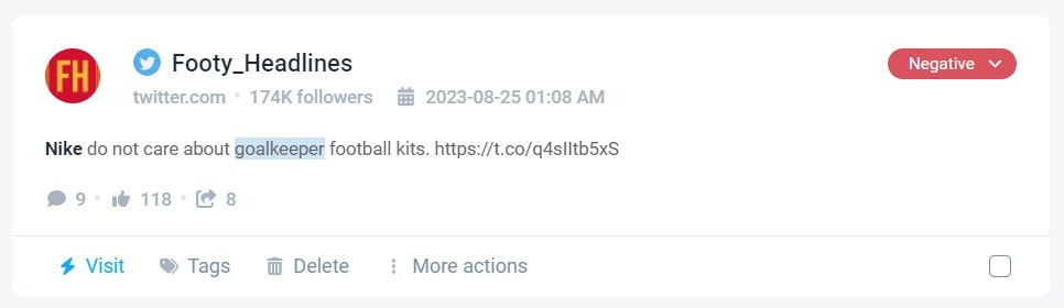 Negative mention detected by the Brand24 tool