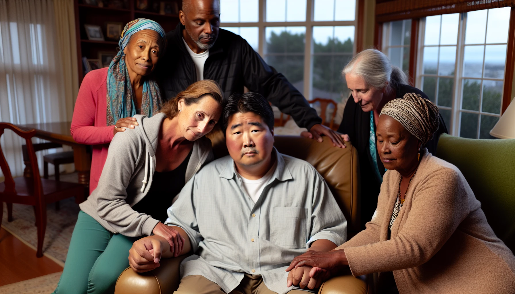 Photo of a person receiving support from loved ones after colon cancer diagnosis
