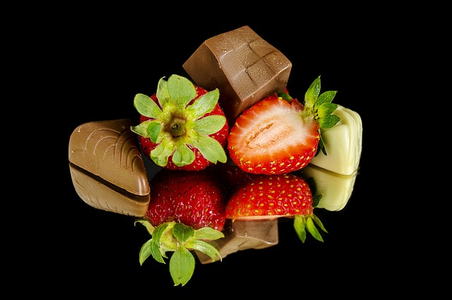 strawberries, chocolate, food