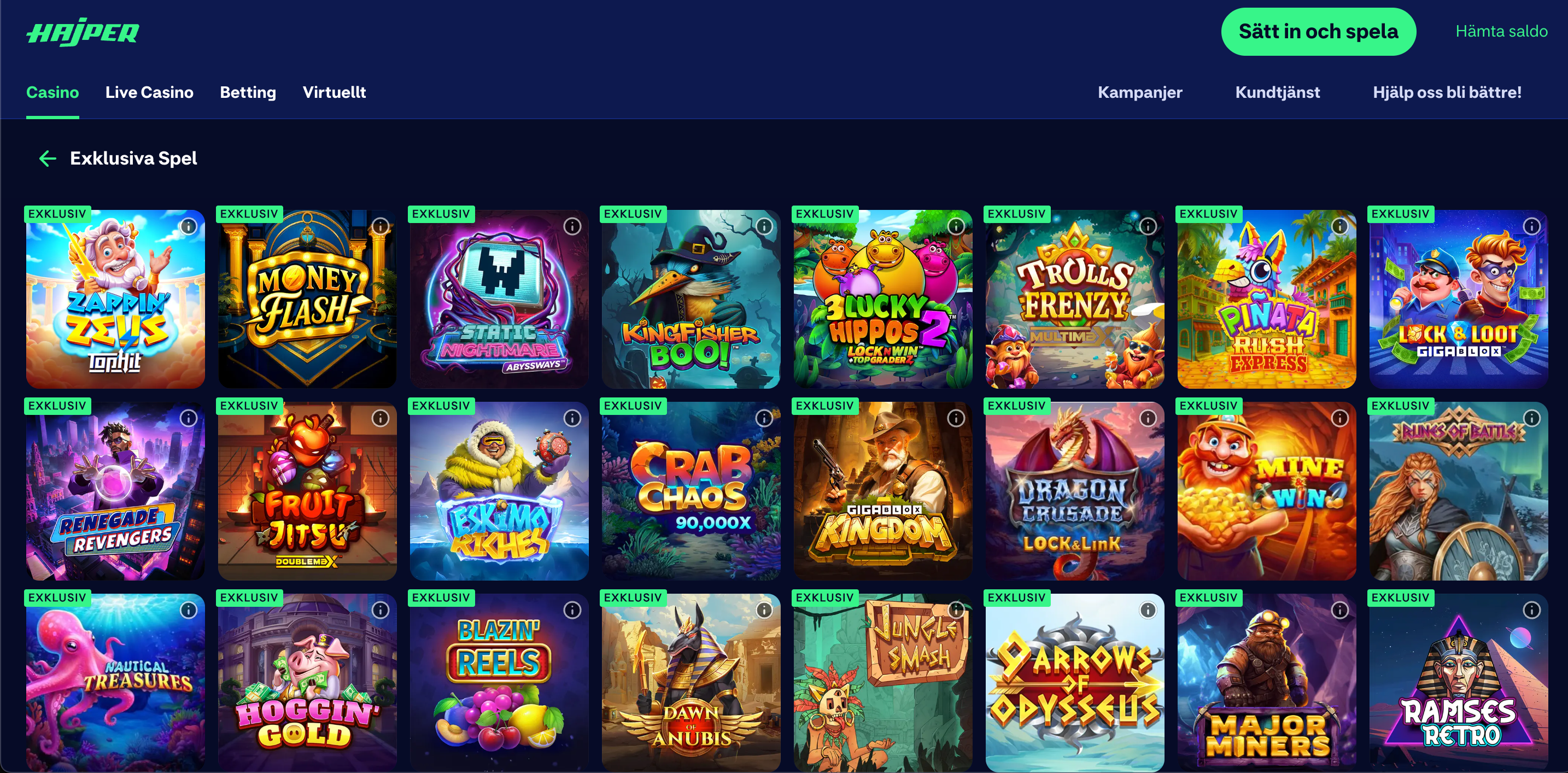 Hajper exklusiva slots