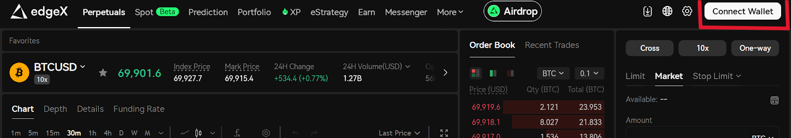 Step 1: Go to EdgeX and Connect Your Wallet