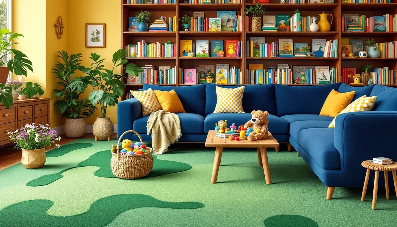 A living room showcasing durable materials and stain resistant fabrics.
