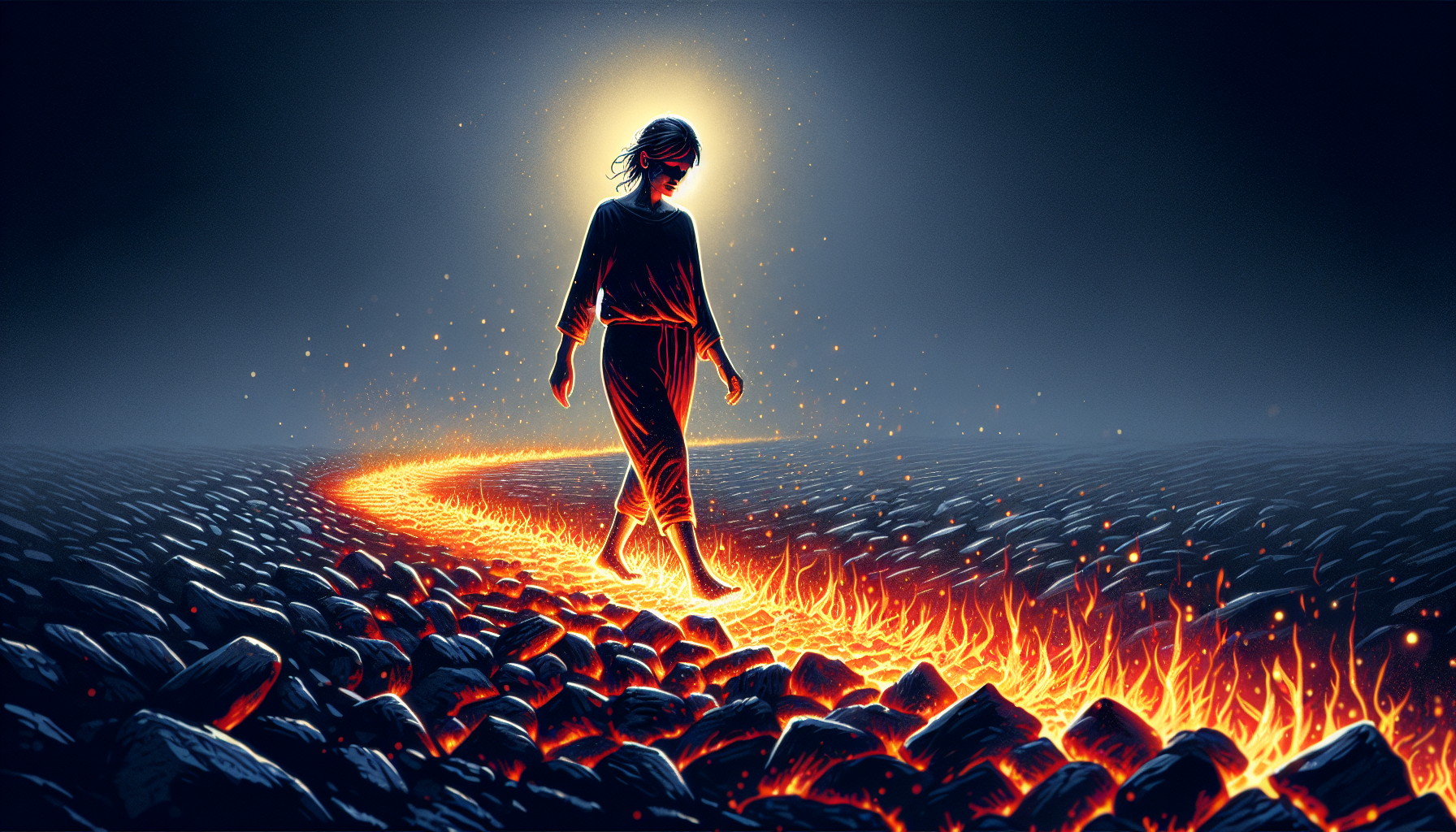 Illustration of a person walking on hot coals