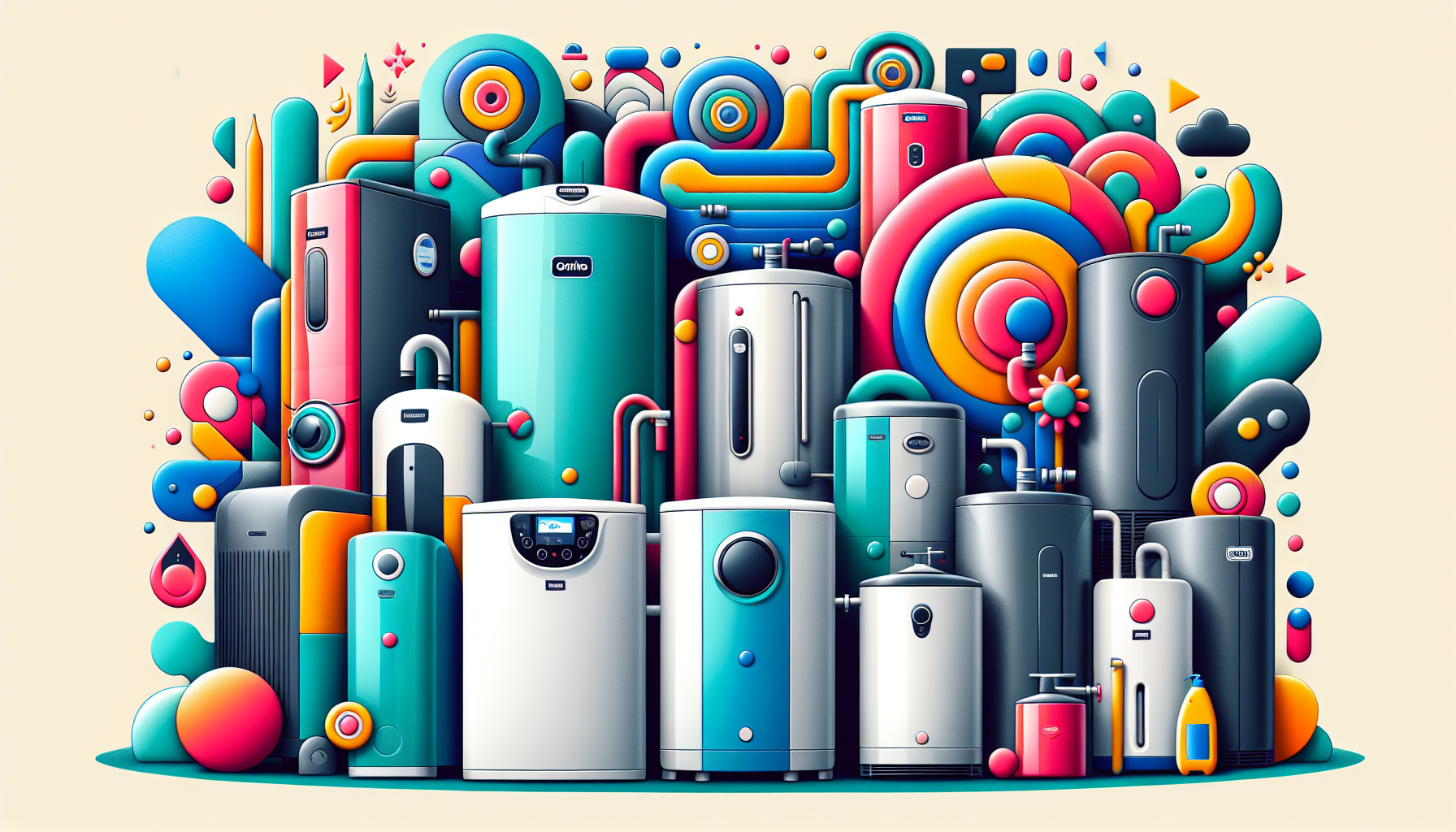 Illustration featuring top brands of hot water storage systems.