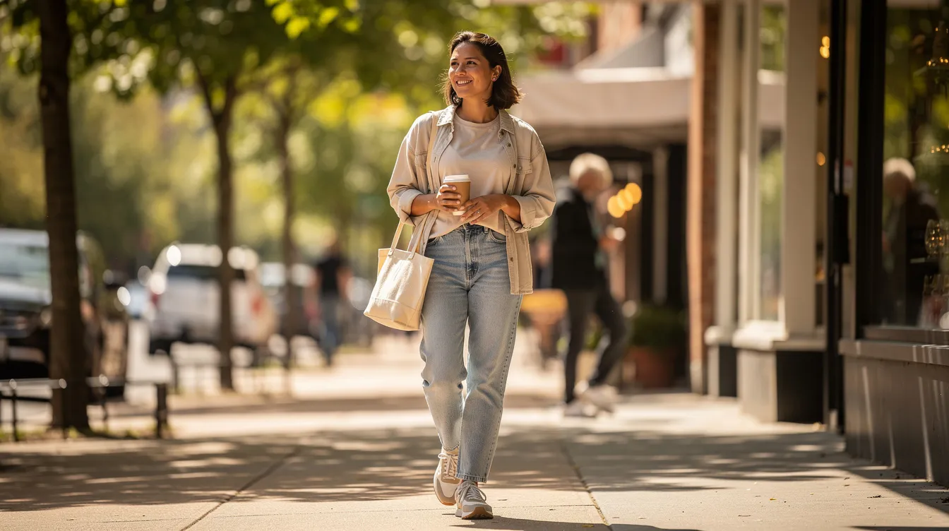 The image depicts a person dressed in casual clothing, enjoying their daily outdoor routine with a relaxed and natural demeanor. They appear to be at ease, embodying a carefree lifestyle that may resonate with those considering non surgical rhinoplasty options, such as liquid rhinoplasty or filler treatments, to enhance their nasal shape and achieve their aesthetic goals.