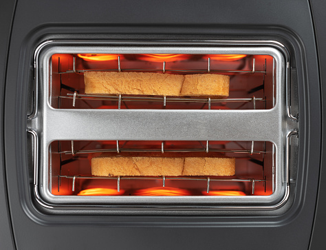 Heating elements in a toaster
