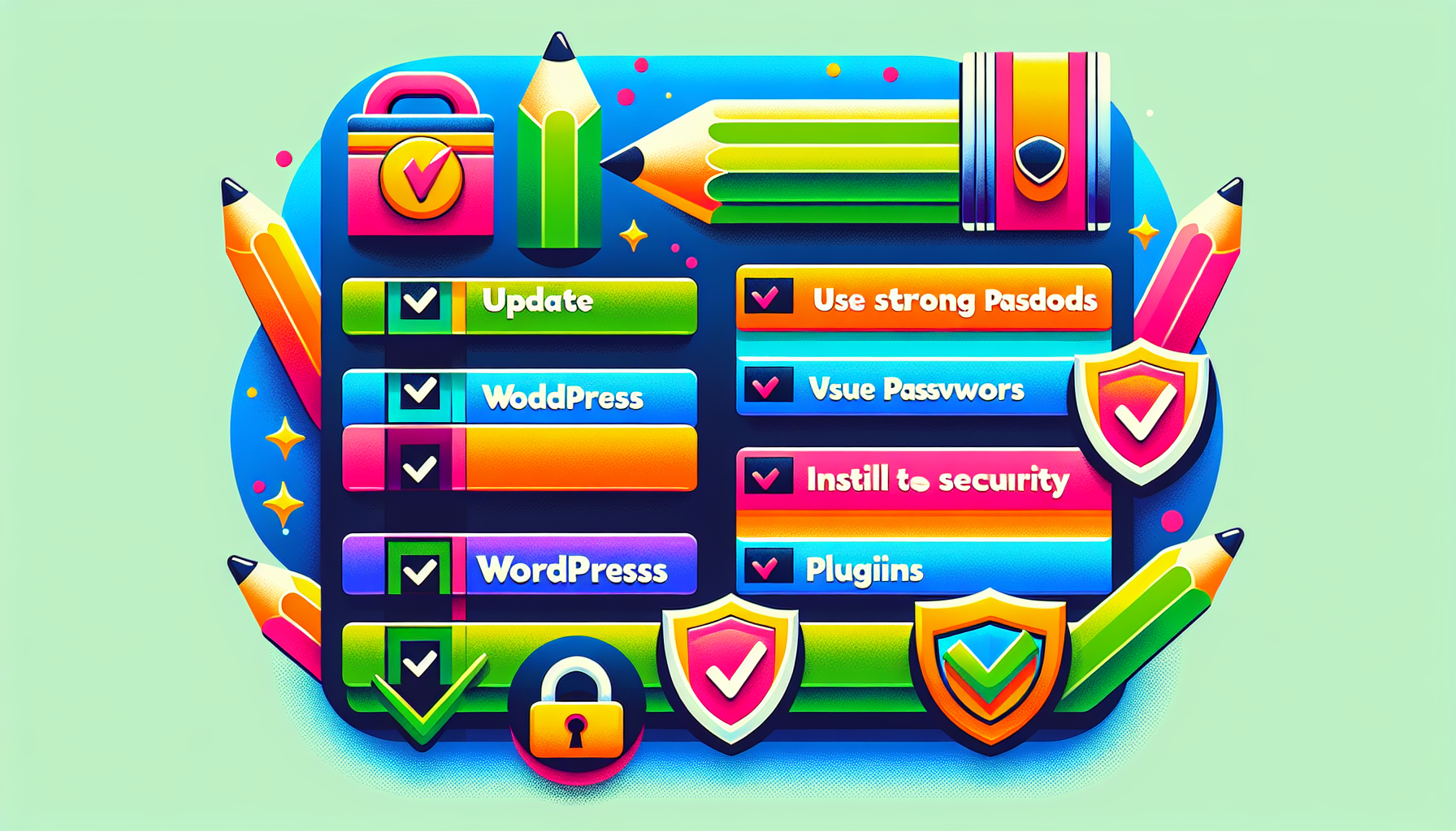 An illustration of essential steps for securing a WordPress site.