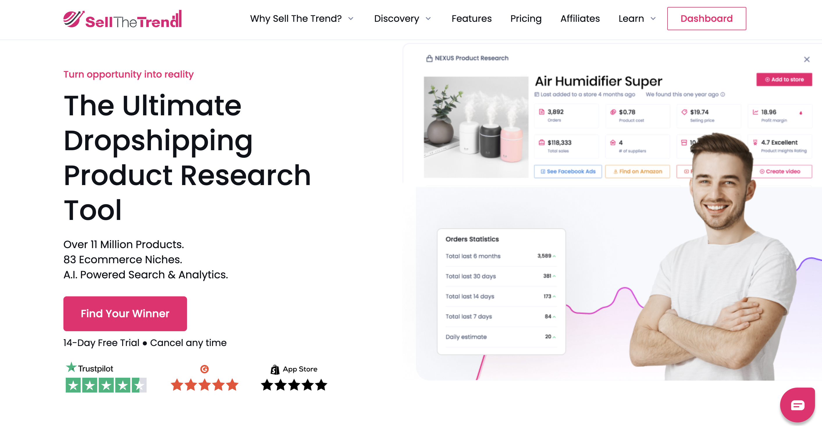 Find the best dropshipping suppliers using Sell The Trend
