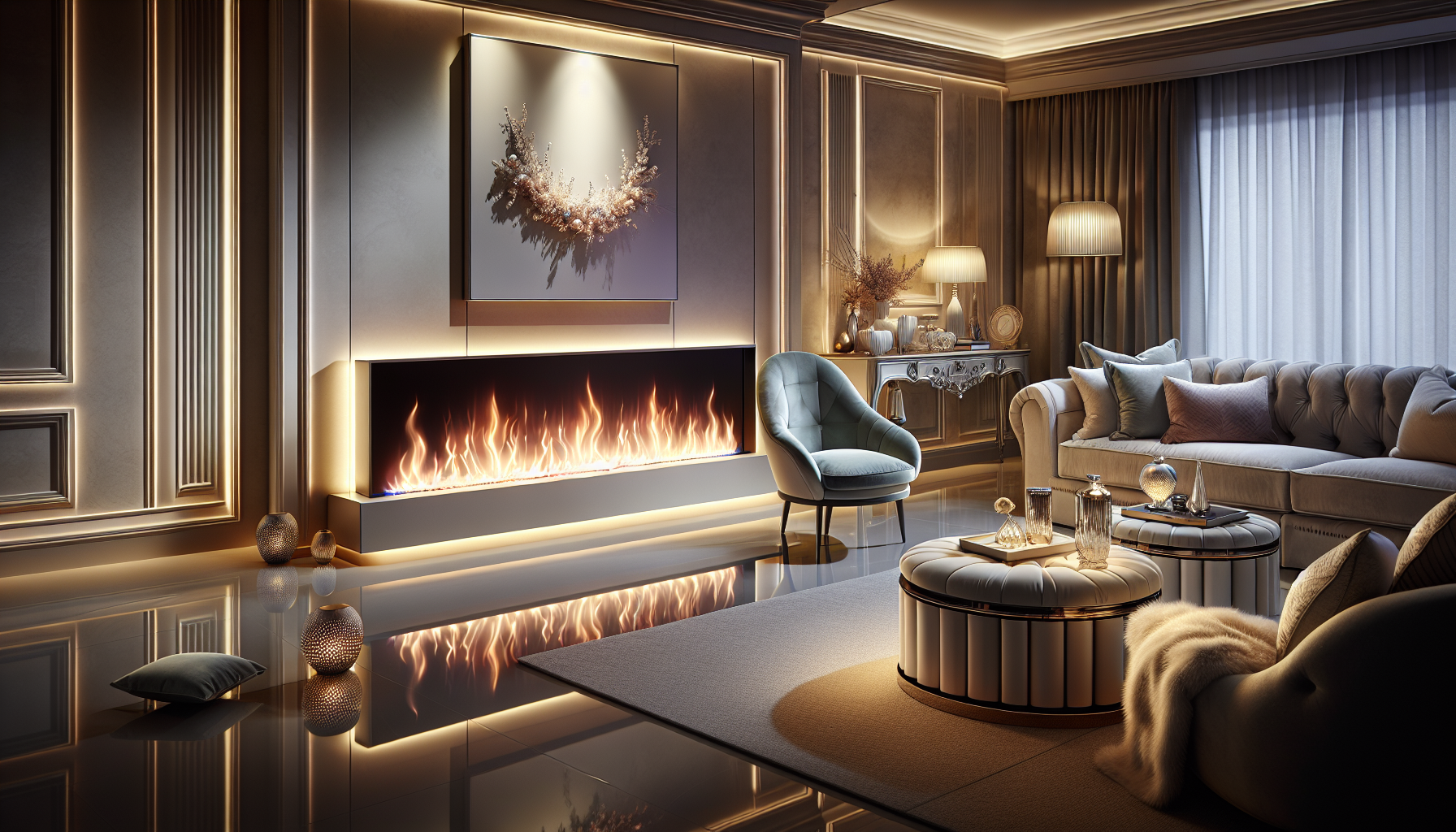 The spacious Gazco Radiance 195R electric fire enhances the cozy atmosphere of a living space.