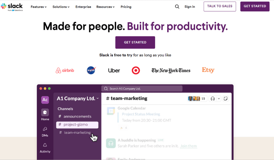 Slack homepage