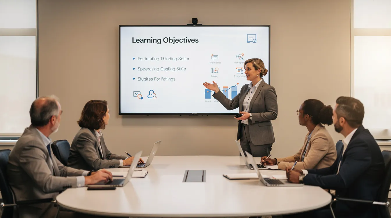 A professional educator is leading a training session with a small group of learners, gathered around a screen displaying essential compliance training content focused on workplace safety and core competencies. The session emphasizes the importance of digital transformation and accessible learning resources to enhance knowledge and effectiveness in the work environment. A professional educator is leading a training session with a small group of learners, gathered around a screen displaying essential compliance training content focused on workplace safety and core competencies. The session emphasizes the importance of digital transformation and accessible learning resources to enhance knowledge and effectiveness in the work environment.