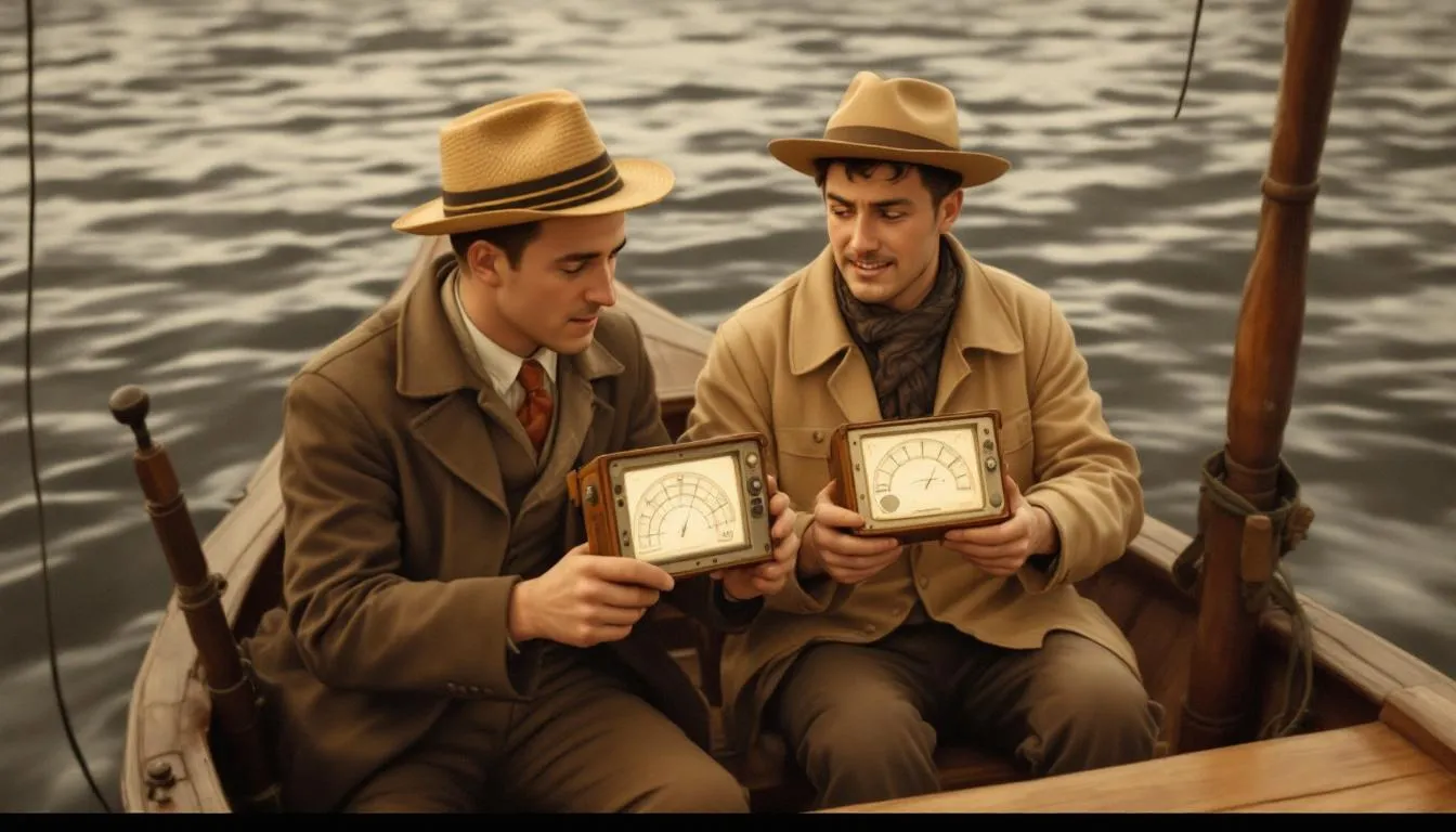 Professional anglers using fish finders during a fishing tournament.