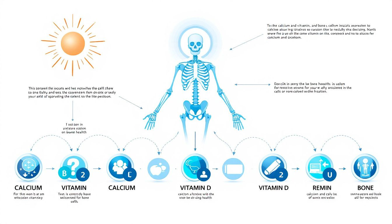 Infographic illustrating the synergy between calcium and vitamin D for optimal bone health.