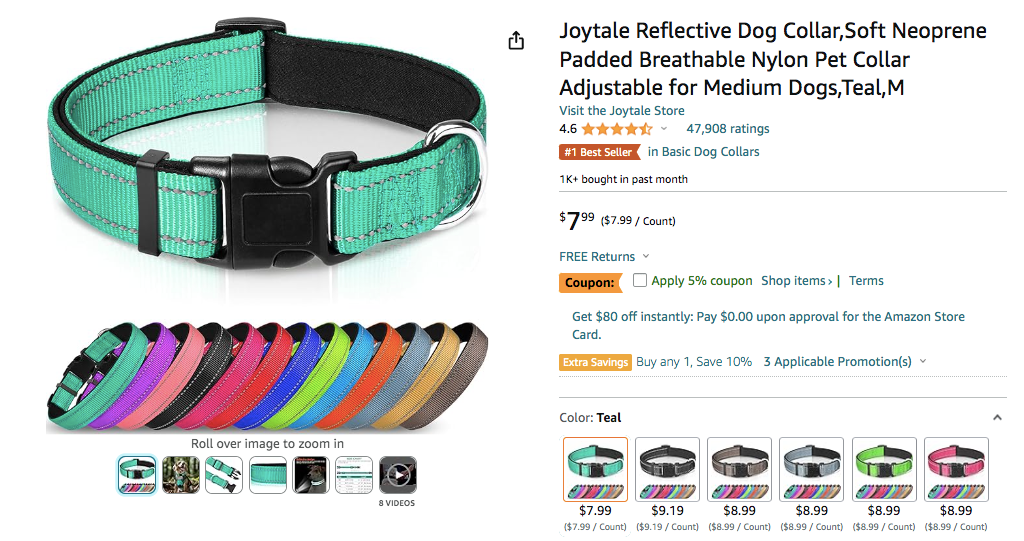 dog collar listing that doesn't rely on just keyword search volume data to rank on search engines